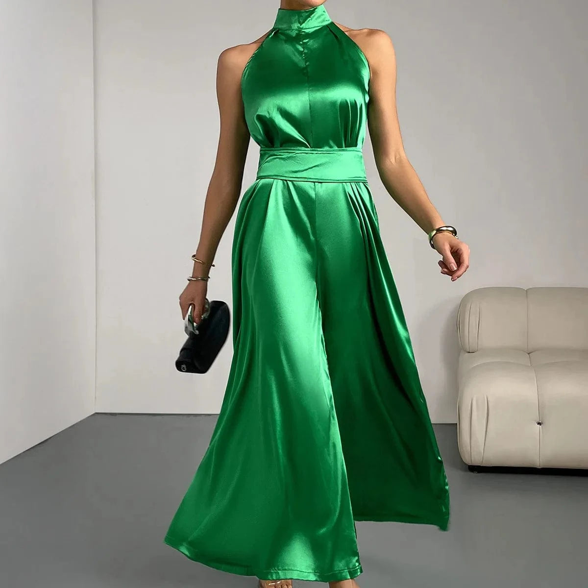 Groene satijnen jumpsuit Groen / S