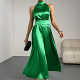 Groene satijnen jumpsuit Groen / S