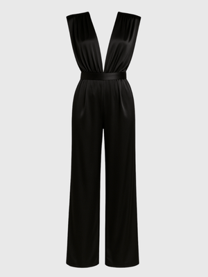 Jumpsuit zwart satijn