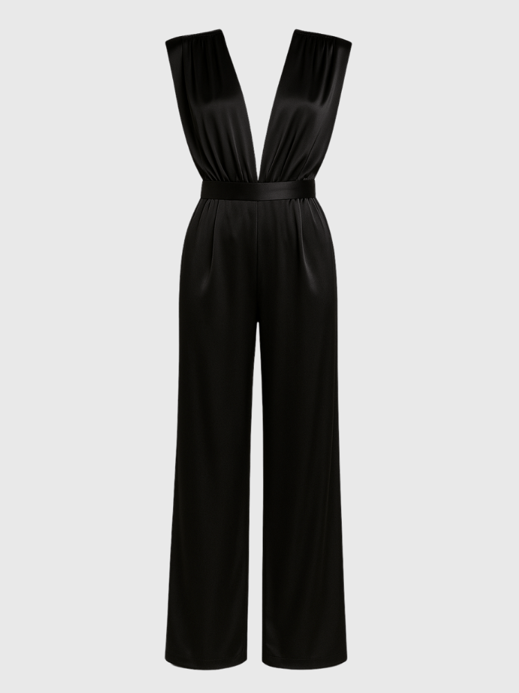 Jumpsuit zwart satijn