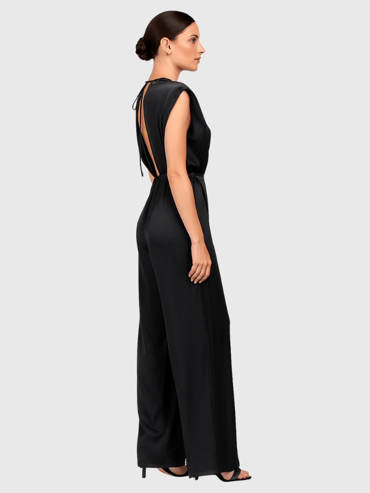 Jumpsuit zwart satijn