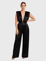 Jumpsuit zwart satijn Zwart / S