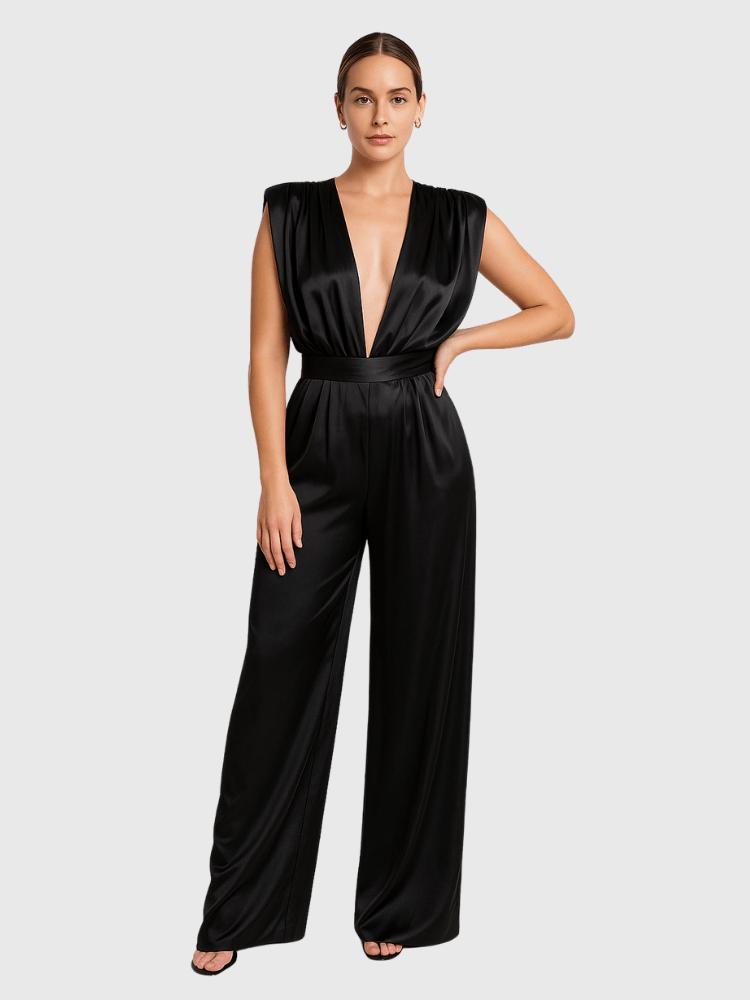 Jumpsuit zwart satijn Zwart / S