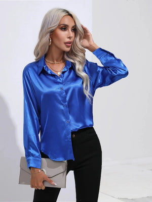 Kobalt blauwe satijnen blouse