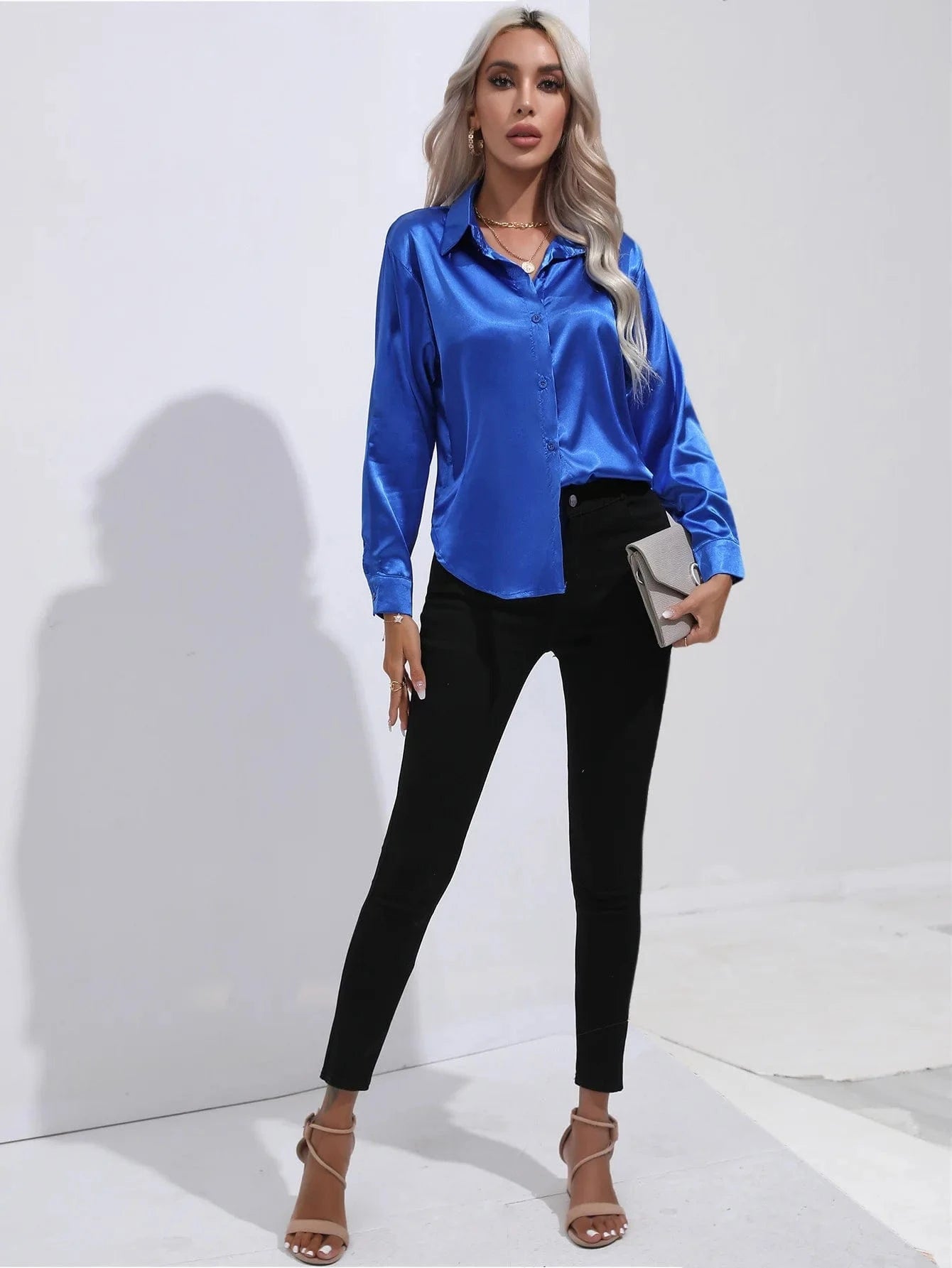 Kobalt blauwe satijnen blouse