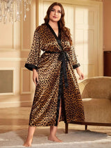 Lange satijnen kimono dames grote maat met luipaardprint Luipaard / XL