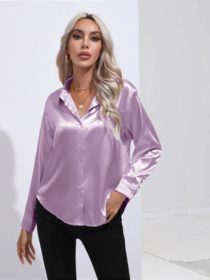Lila blouse satijn