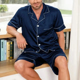 Mannen pyjama set satijn Marineblauw / S