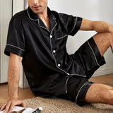 Mannen pyjama set satijn Zwart / S