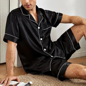 Mannen pyjama set satijn Zwart / S
