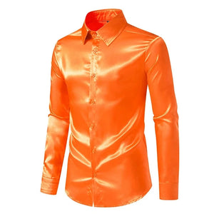 Oranje satijnen heren overhemd