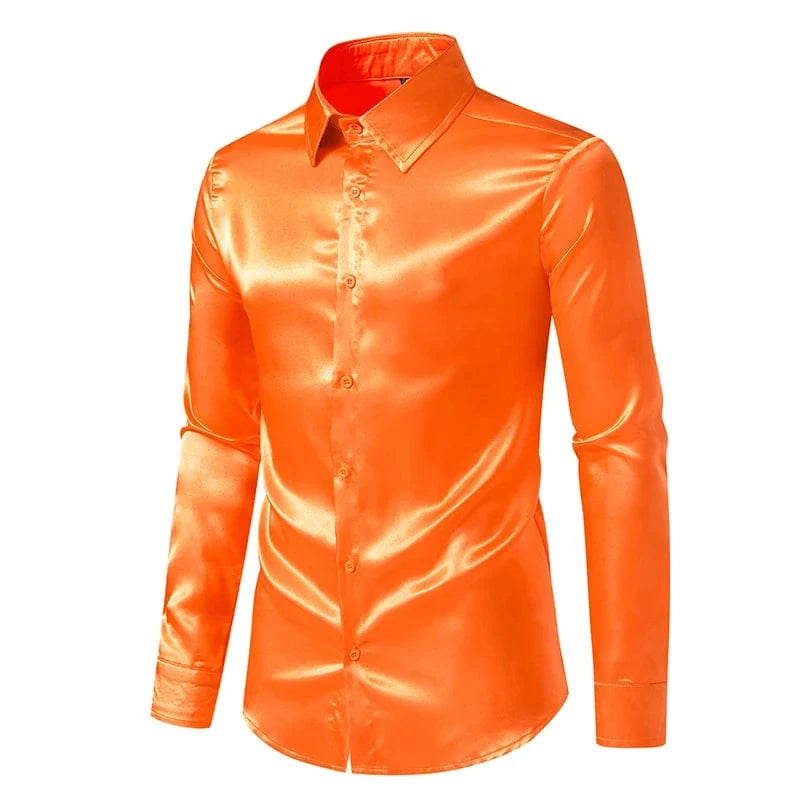 Oranje satijnen heren overhemd