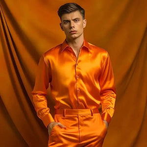 Oranje satijnen heren overhemd