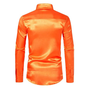 Oranje satijnen heren overhemd