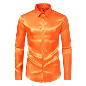 Oranje satijnen heren overhemd Oranje / S