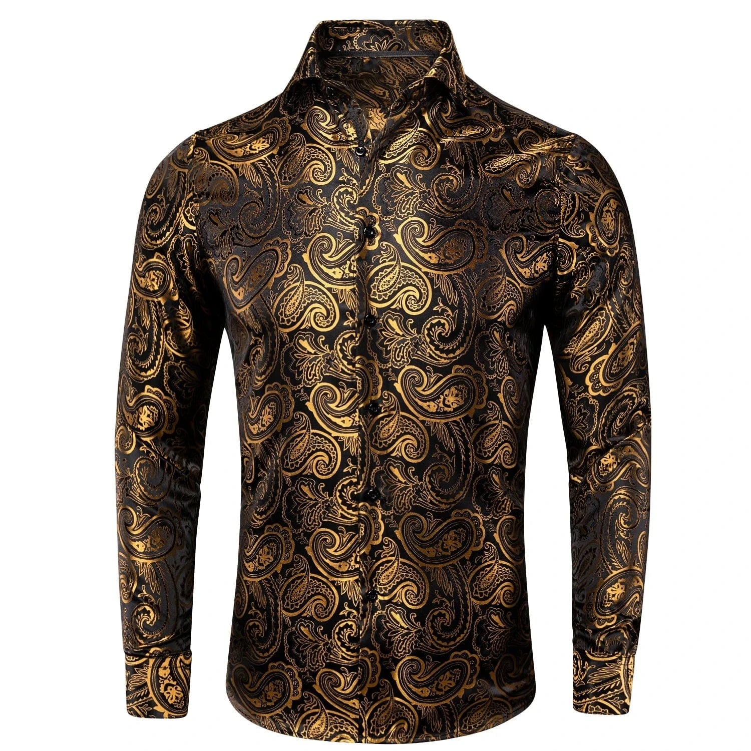 Paisley satijn overhemden Geel-zwart / S