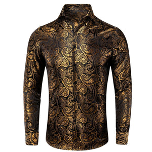 Paisley satijn overhemden Geel-zwart / S