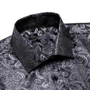 Paisley satijn overhemden Grijs-zwart / S