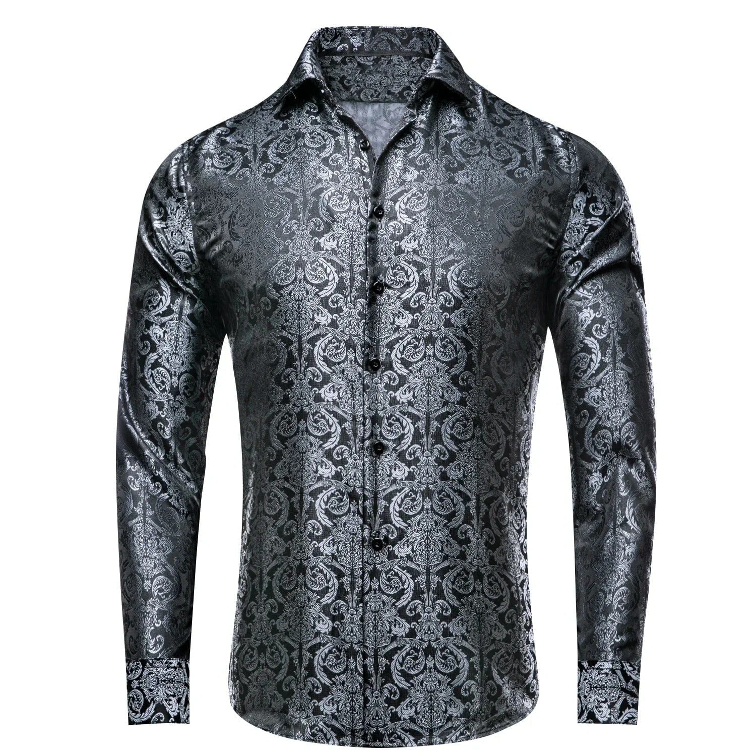 Paisley satijn overhemden Grijs-zwart / S