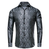 Paisley satijn overhemden Grijs-zwart / S