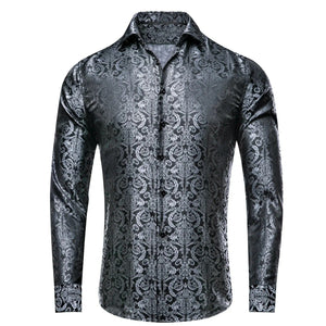 Paisley satijn overhemden Grijs-zwart / S