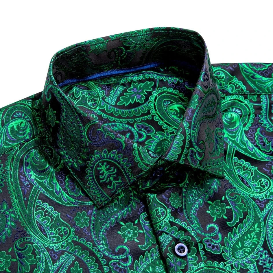 Paisley satijn overhemden Groen / S
