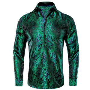 Paisley satijn overhemden Groen / S