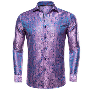 Paisley satijn overhemden Lichtpaars / S