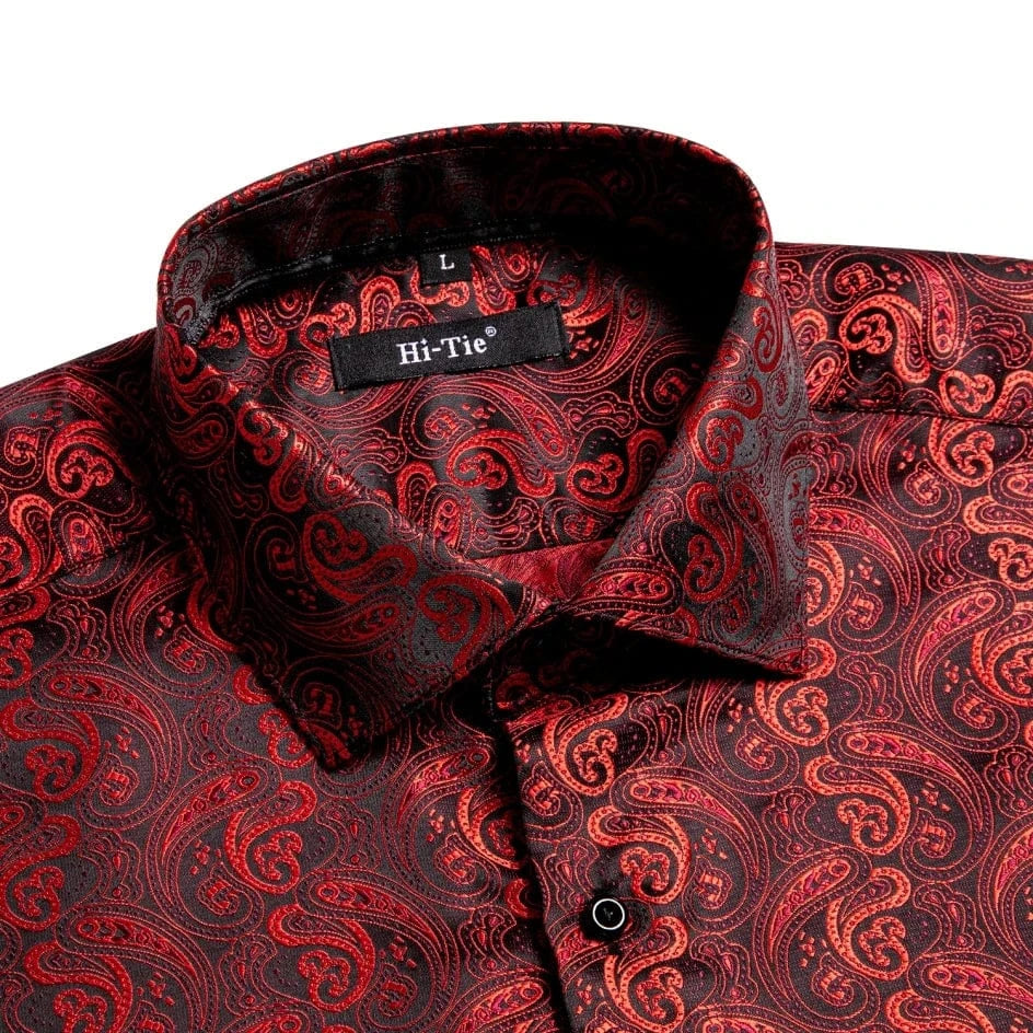 Paisley satijn overhemden Rood / S