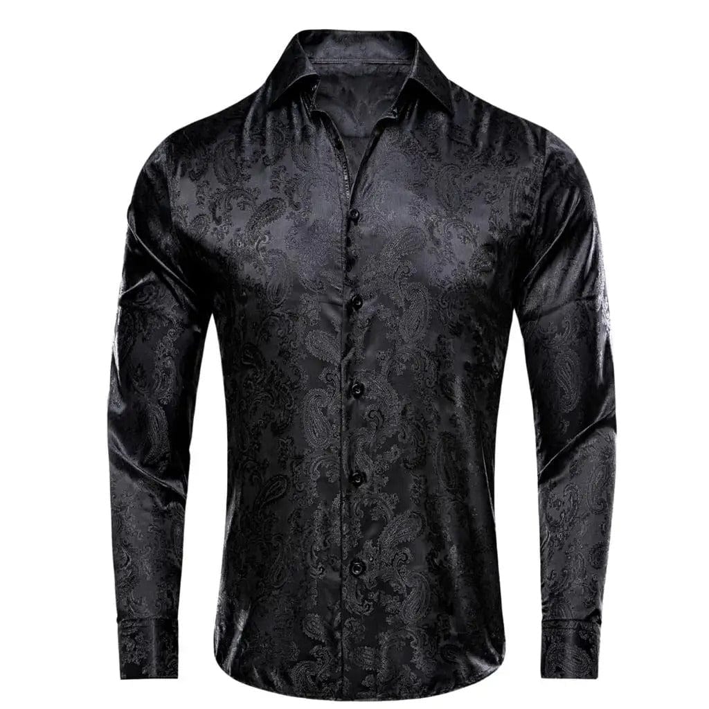Paisley satijn overhemden Zwart / S