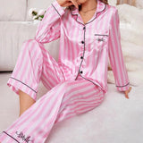 Pyjama satijn streep Roze / S