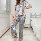Pyjama satijn vrouw Blauw / S