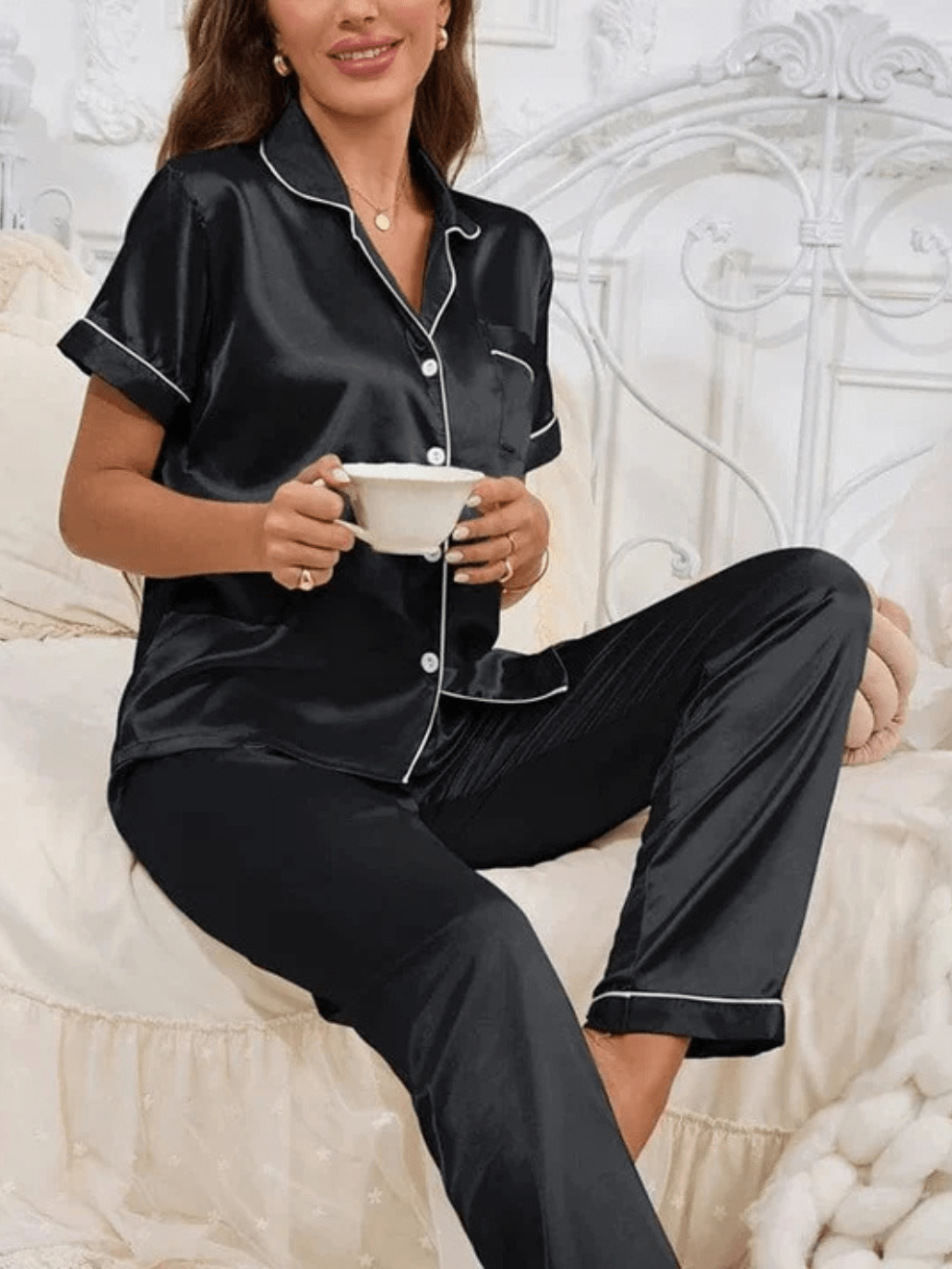 Pyjama satijn zwart