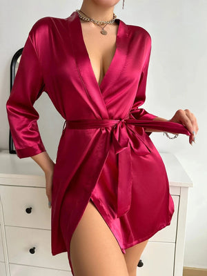 Rode kimono satijn Bordeauxrood / S