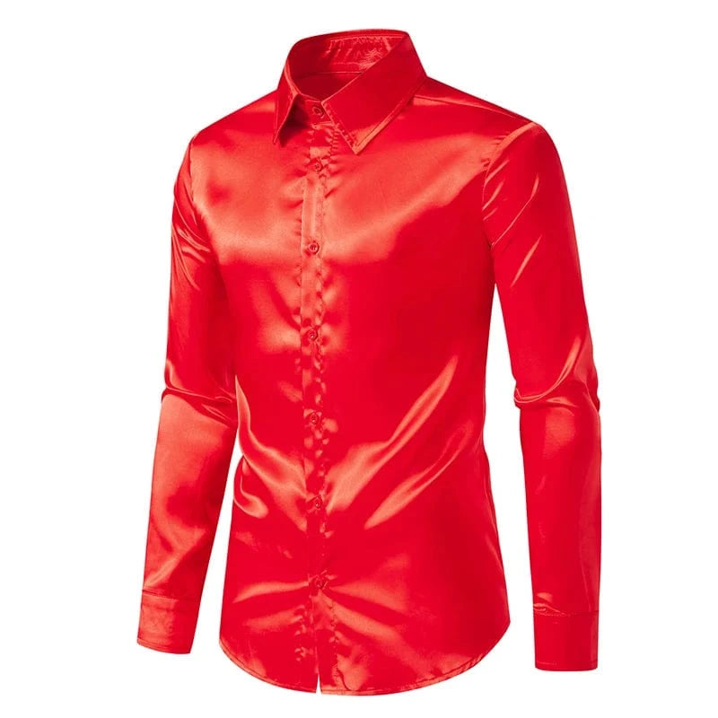 Rood satijnen heren overhemd