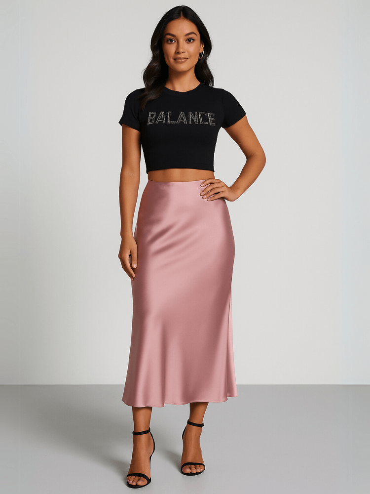 Rosé satijnen rok