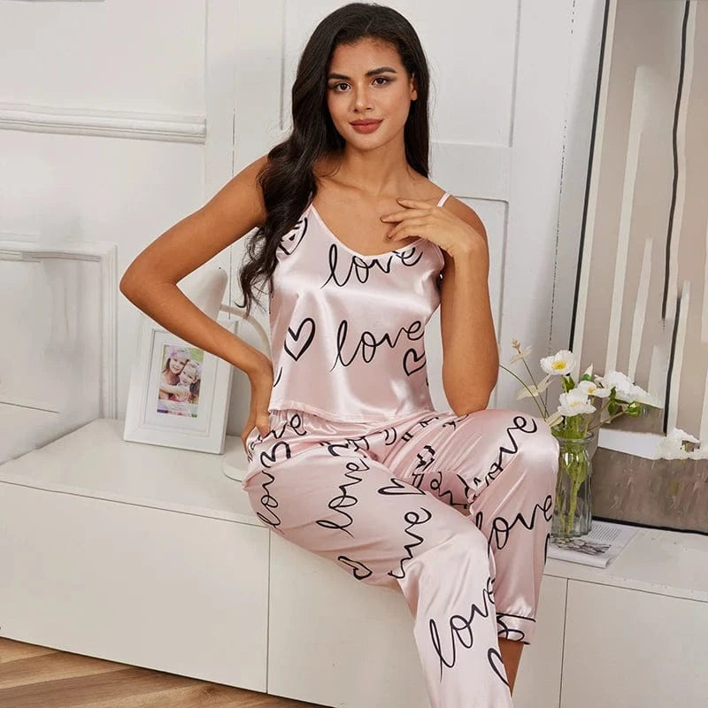 Roze satijnen pyjama set Lichtroze / S