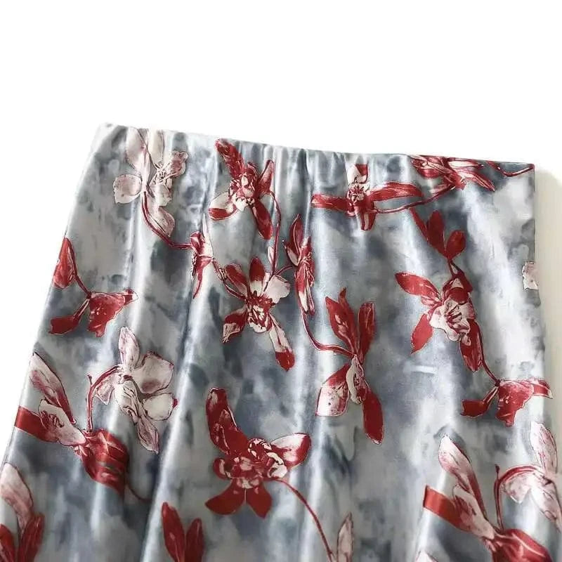 Satijn rok met bloemenprint