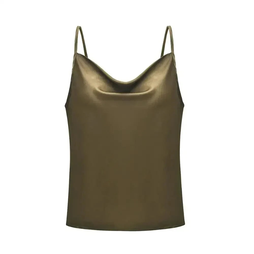 Satijn tanktop Legergroen / S