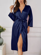 Satijnen badjas blauw Blauw / S