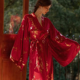Satijnen badjas dames chinees Bordeauxrood / S