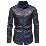 Satijnen bloemen overhemd heren Donkerblauw / S
