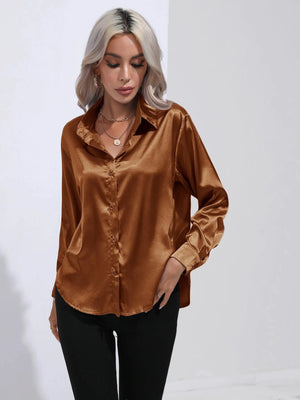 Satijnen blouse roestbruin