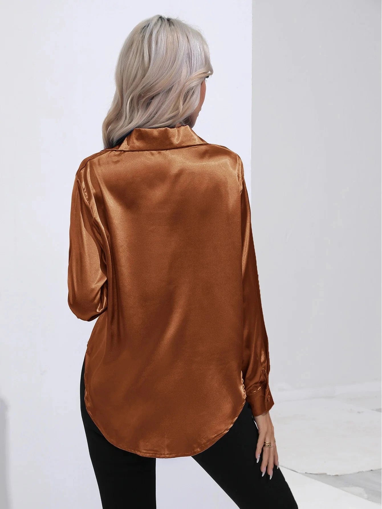 Satijnen blouse roestbruin