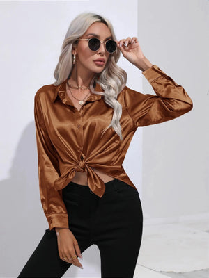 Satijnen blouse roestbruin