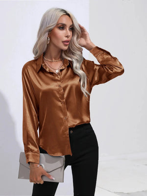 Satijnen blouse roestbruin Roestbruin / S
