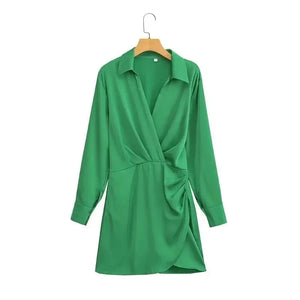 Satijnen blousejurk S / Groen