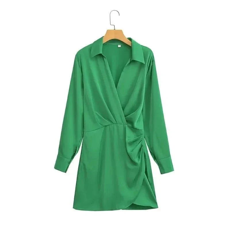 Satijnen blousejurk S / Groen