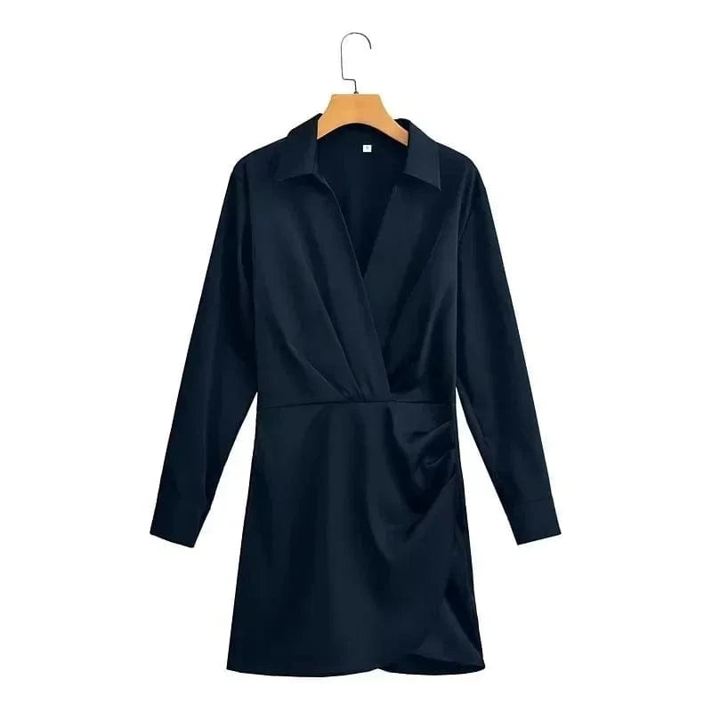 Satijnen blousejurk S / Marineblauw