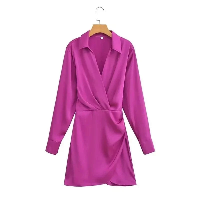 Satijnen blousejurk S / Purperrood